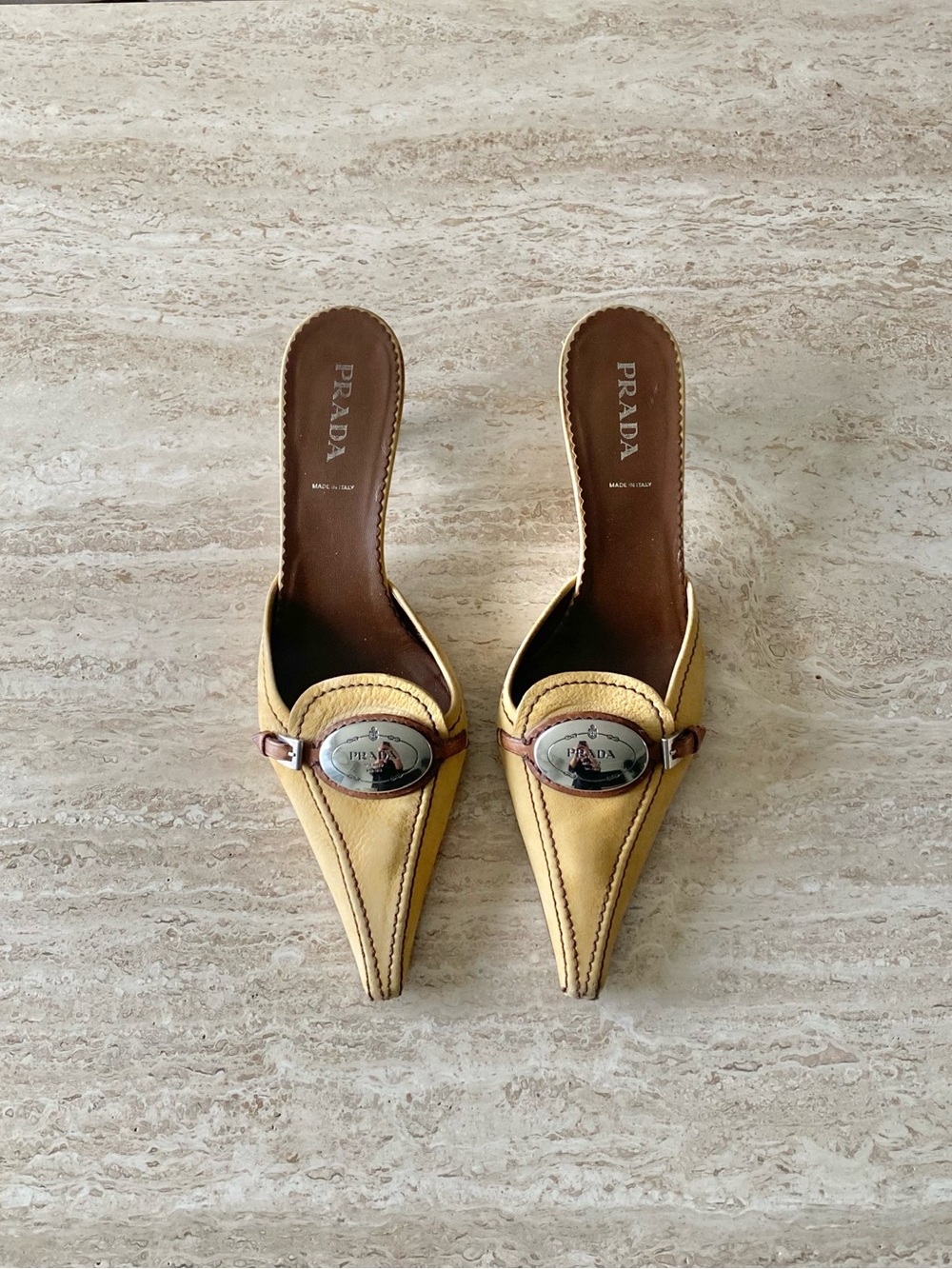 Vintage Prada Logo Plate Mule Heels